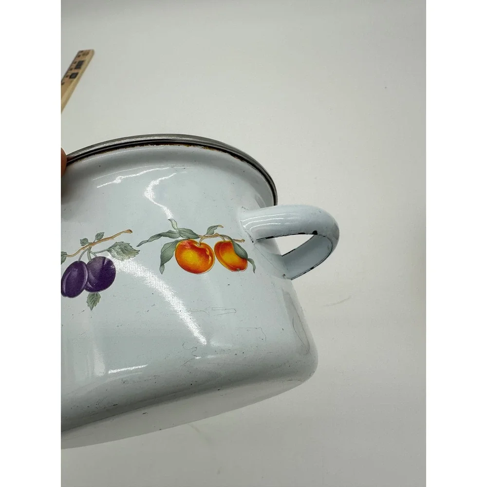 Vintage Enamel Stock Pot Fruit Pattern Farmhouse Decor grannycore cottage